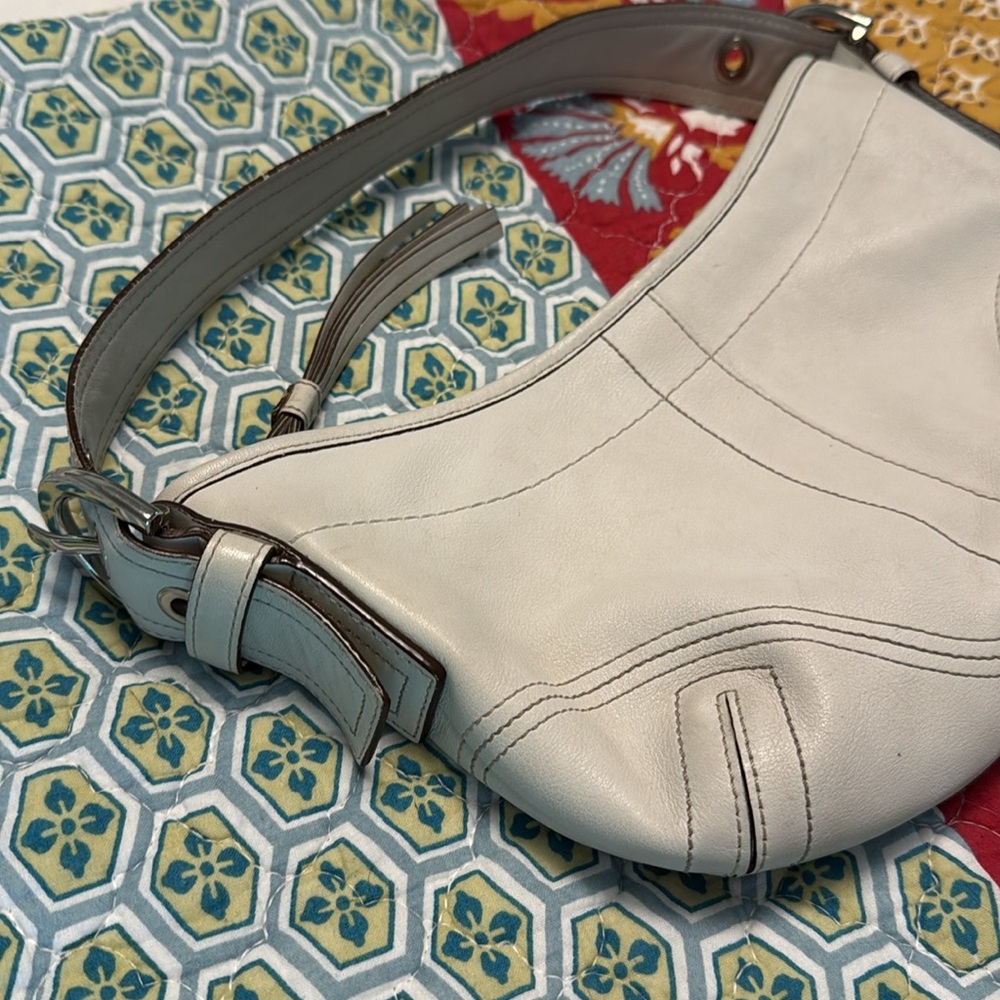 Vintage Y2k Coach Soho Cream Ivory Bone Leather Small Shoulder Hobo Bag 9541 - Picture 10 of 13